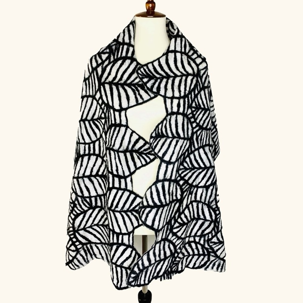 Pomegranate Moon OUTLINED LEAF Wool WRAP Scarf